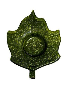 Vintage Maple Leaf Candle Holder Green Glass Tea Light Votive Fall Harvest Decor